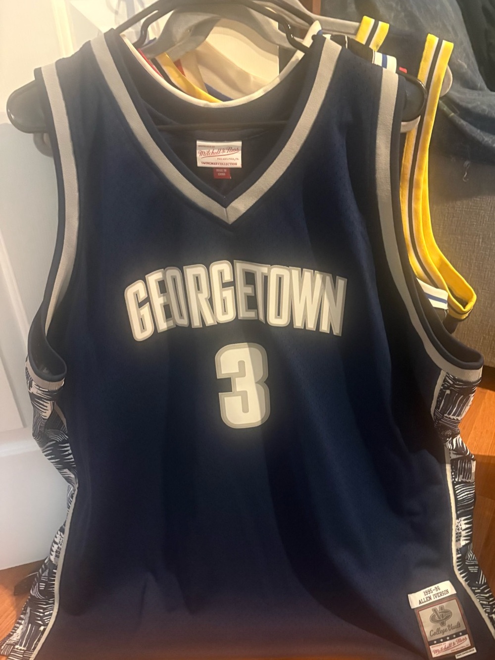 Mitchell & Ness Georgetown Navy and White #3 Iverson Basketball Jersey